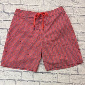 Southern Tide Coral and Blue Shark Patterned Board Shorts Size L.